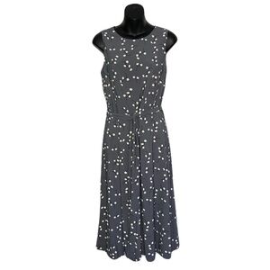 Anne Klein Gray A-Line Midi Dress with Black and White Floral Patterns